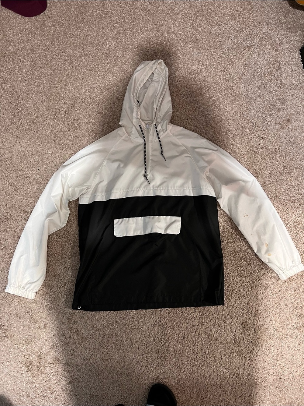 Zine Clothing Black and White Hooded Windbreaker Pullover